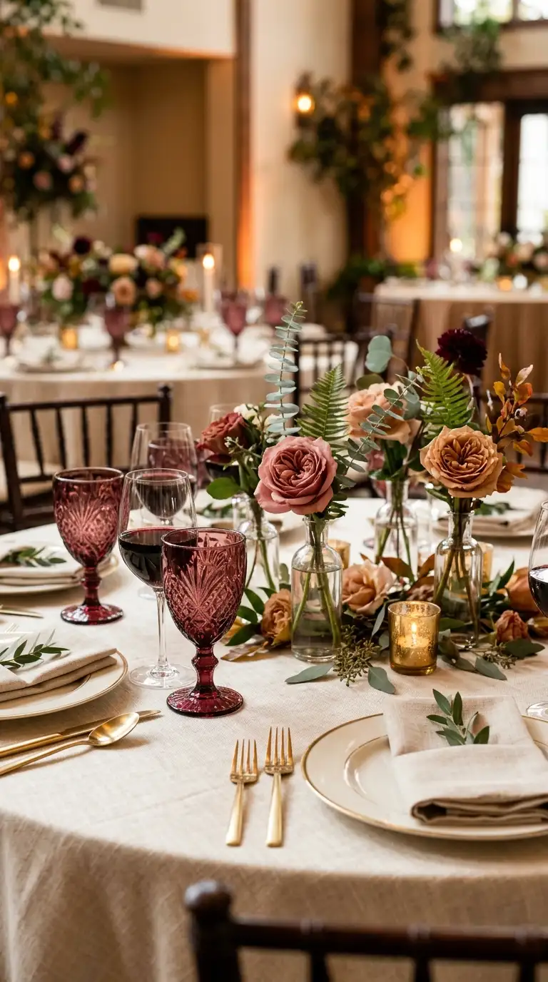 Burgundy Glassware With Gold Accents