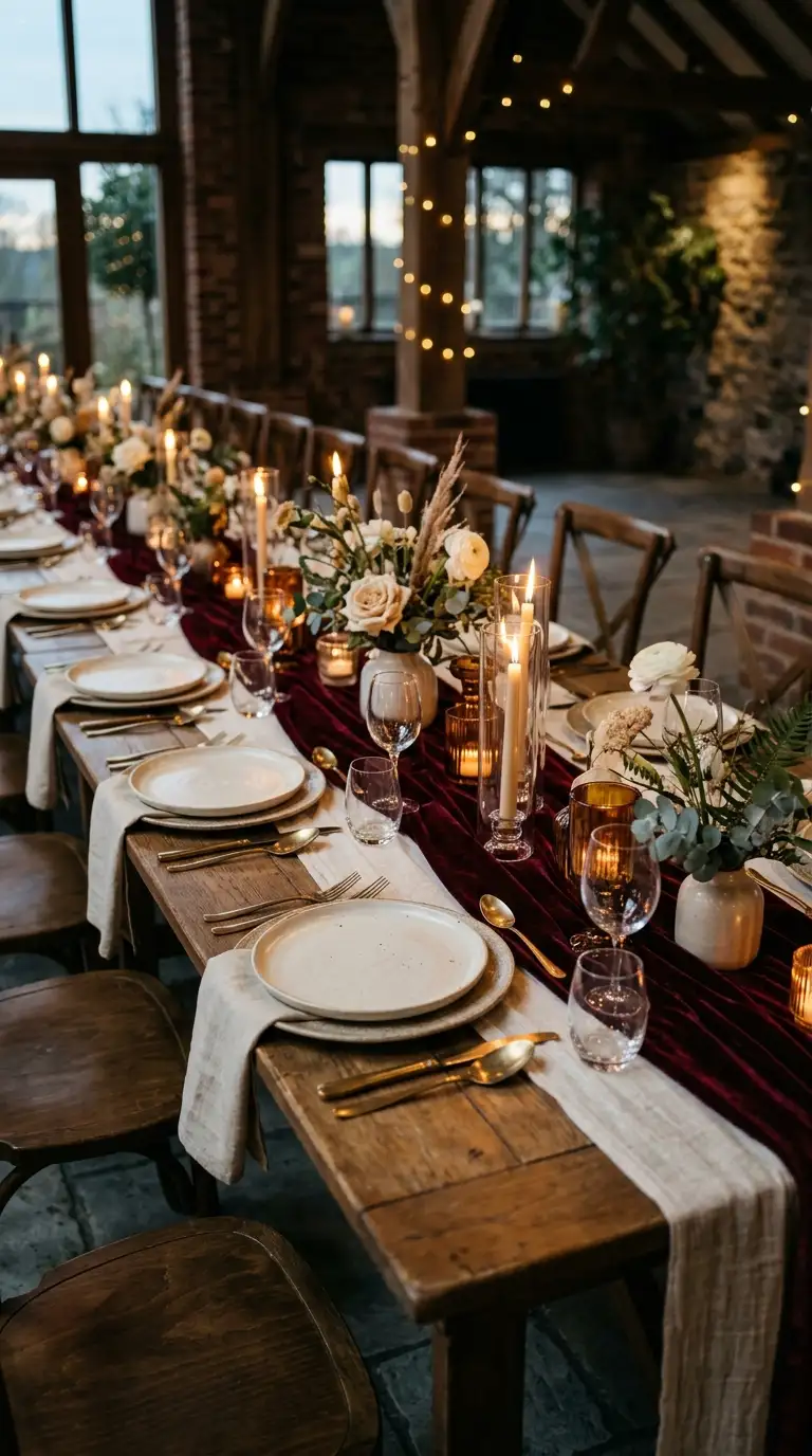 Burgundy Velvet Table Runner Decor