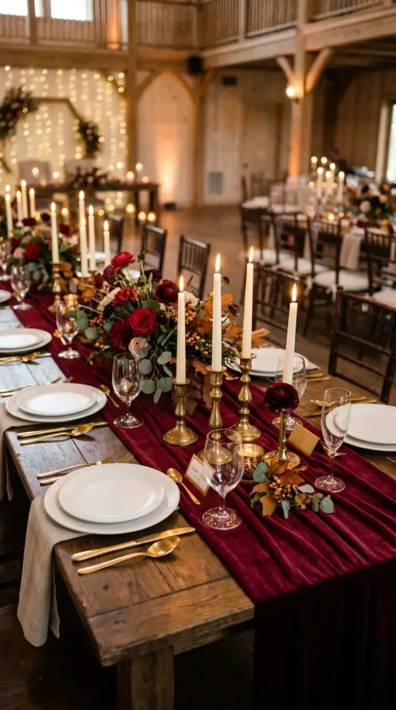 burgundy velvet table runner