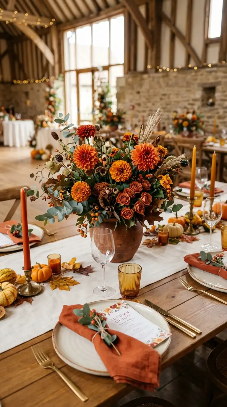Burnt Orange Floral Tablescape Design