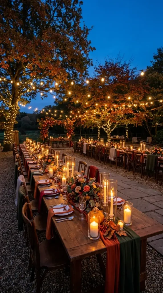 candlelit outdoor reception tables