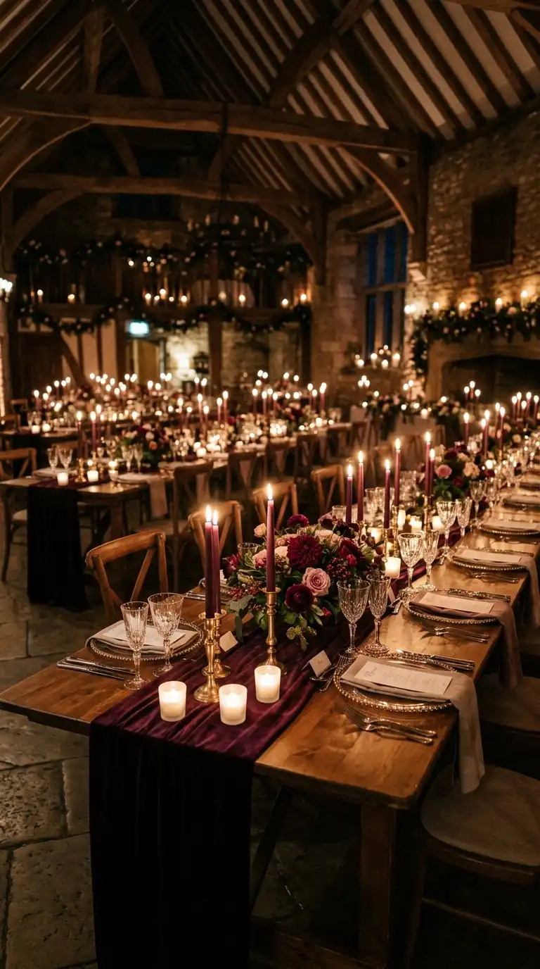 Candlelit Plum Wedding Reception