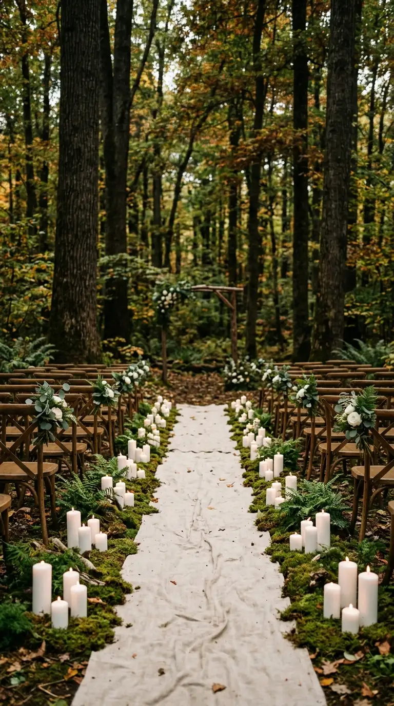 Candlelit Woodland Wedding Aisle