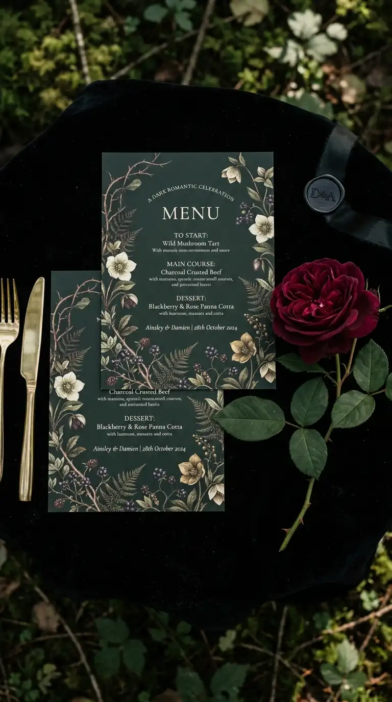 Dark Botanical Wedding Stationery