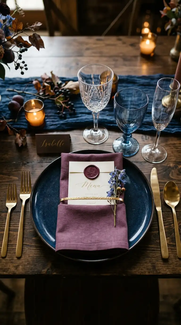 Dark Plum Blue Place Settings