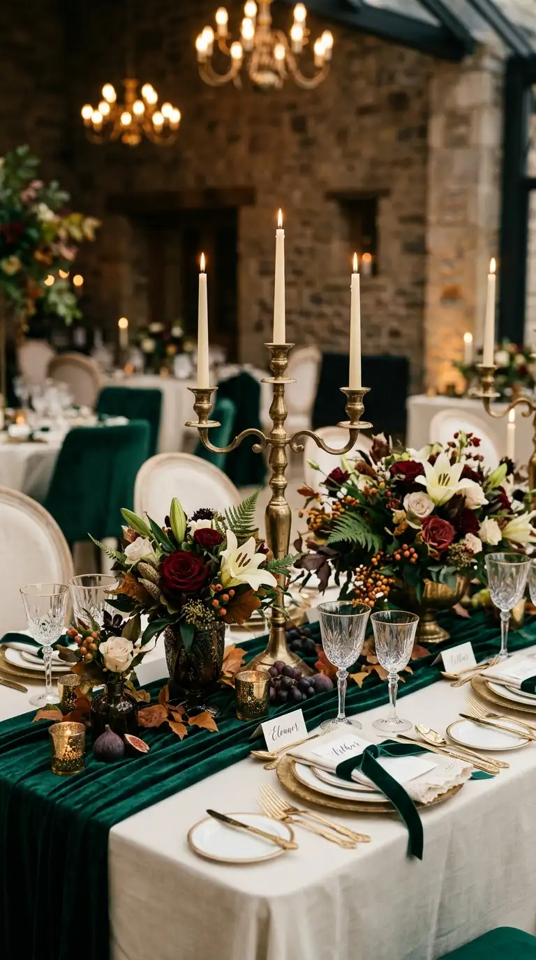 Deep Emerald Velvet Table Runner