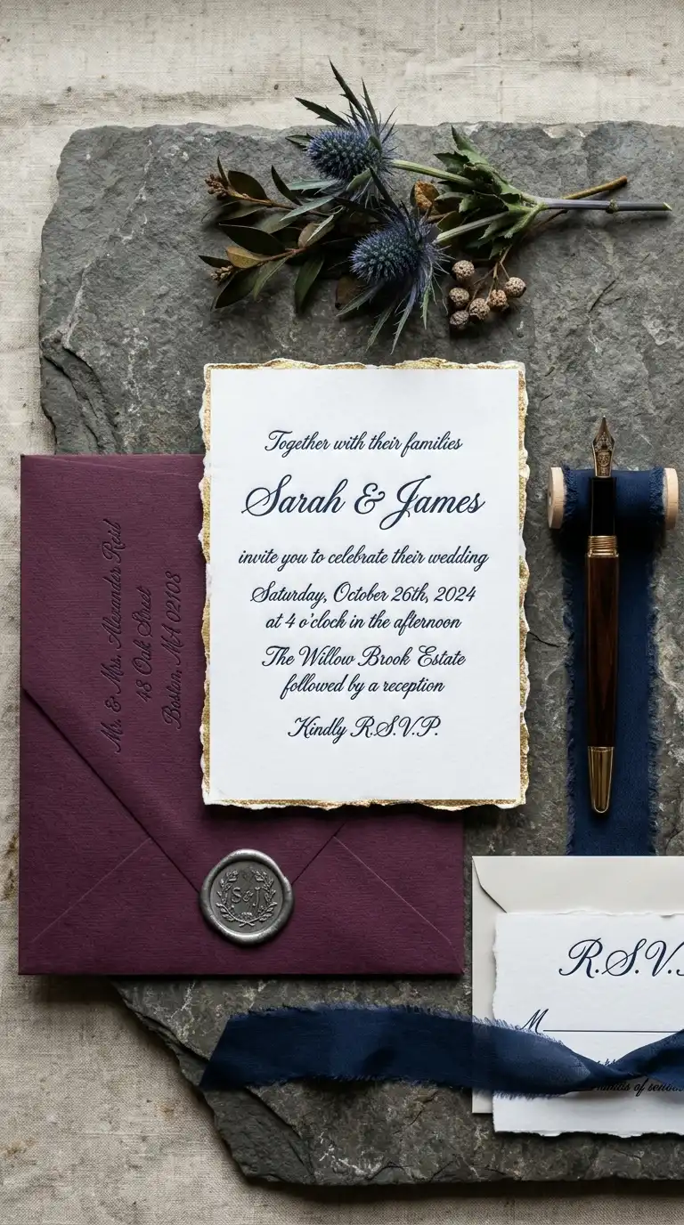 Deep Plum Blue Invitations