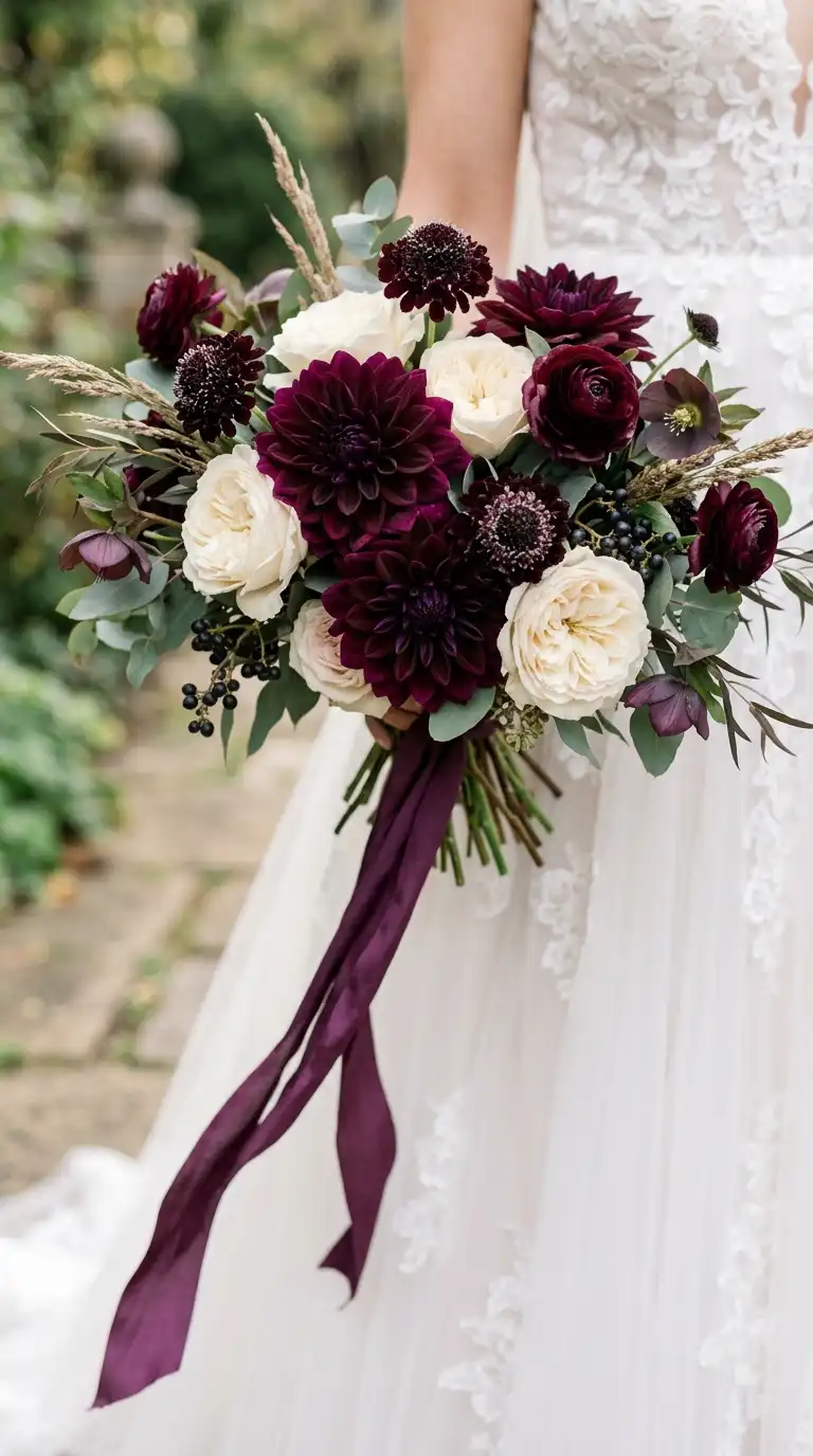 Deep Plum Bridal Bouquet Accents