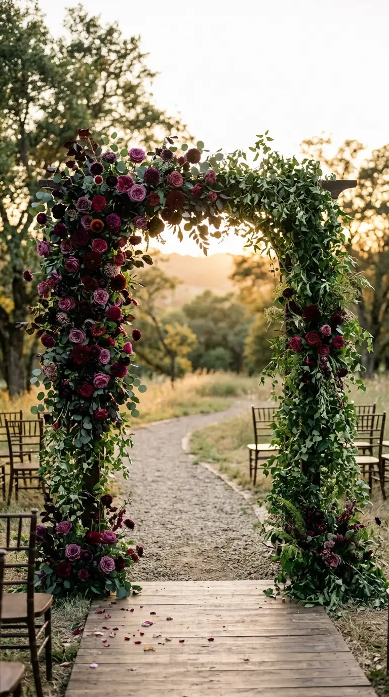Deep Plum Floral Ceremony Arch