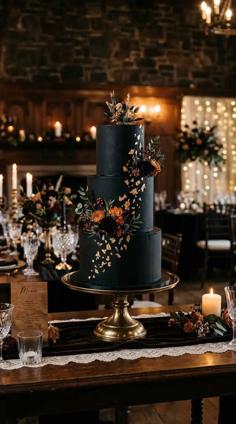Dramatic Black Wedding Cake