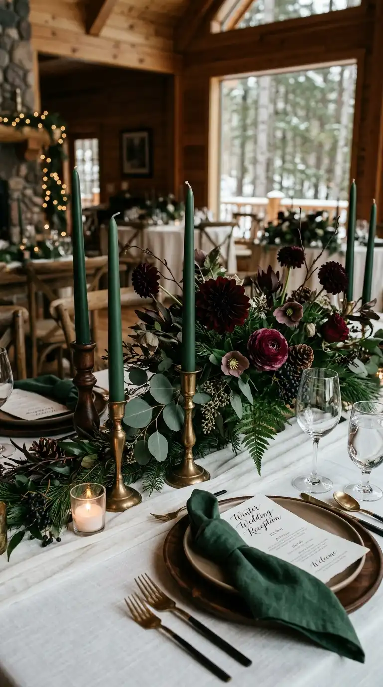 Forest Green Candle Table Decor