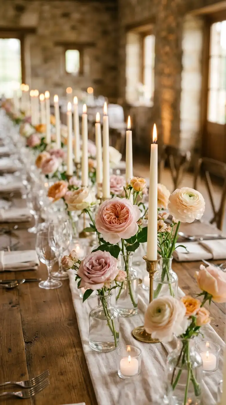 Ivory Tapers With Bud Vases