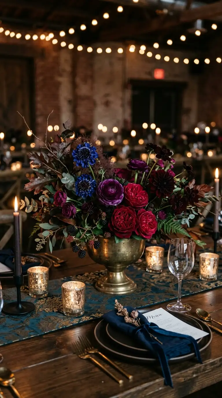 Jewel Tone Floral Centerpiece Display