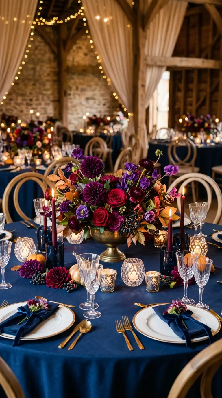Jewel Tone Floral Round Tablescape