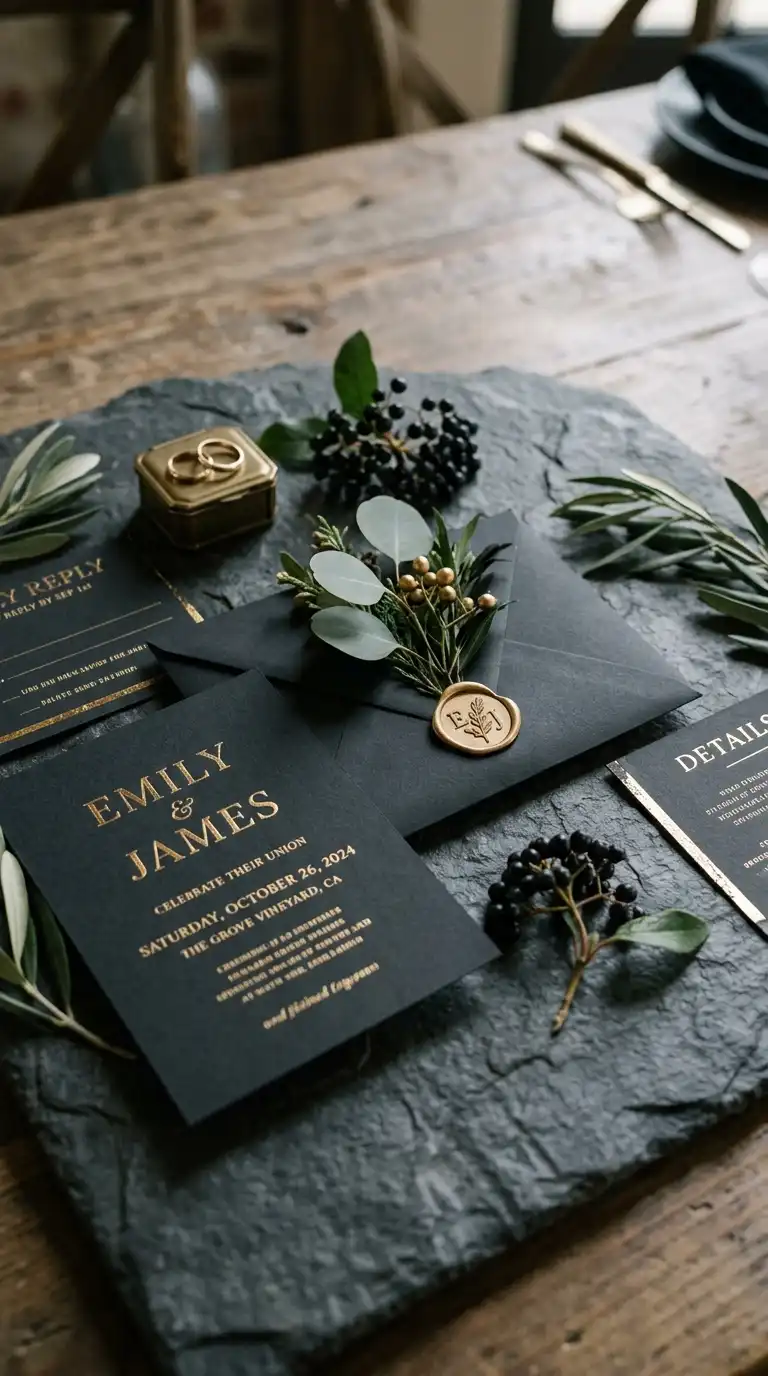 Matte Black Wedding Stationery