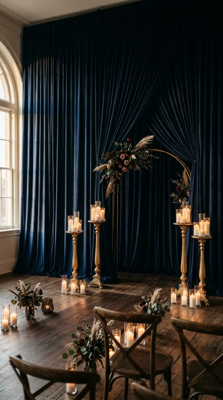 Midnight Navy Draped Ceremony Backdrop