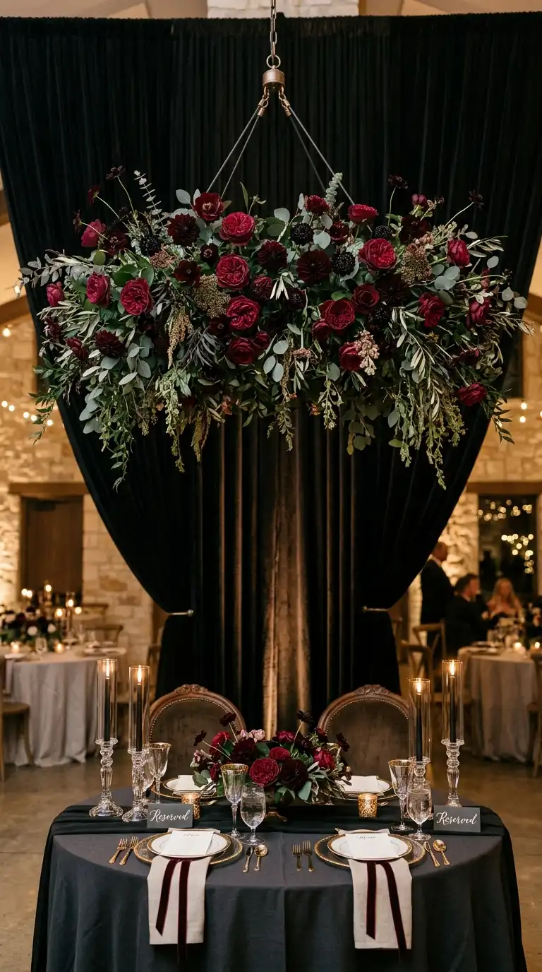 Moody Burgundy Floral Installation
