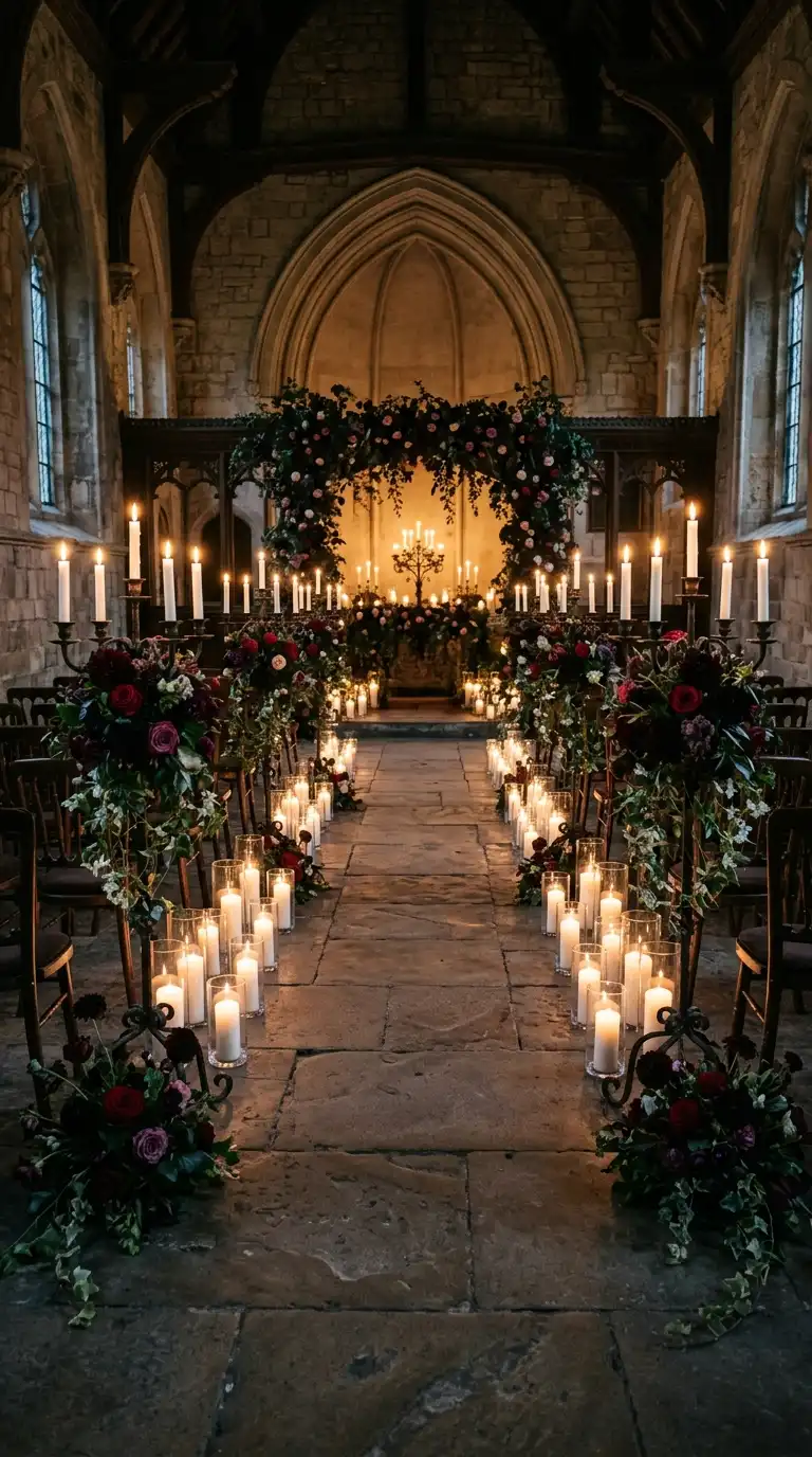 Moody Candlelit Ceremony Aisle