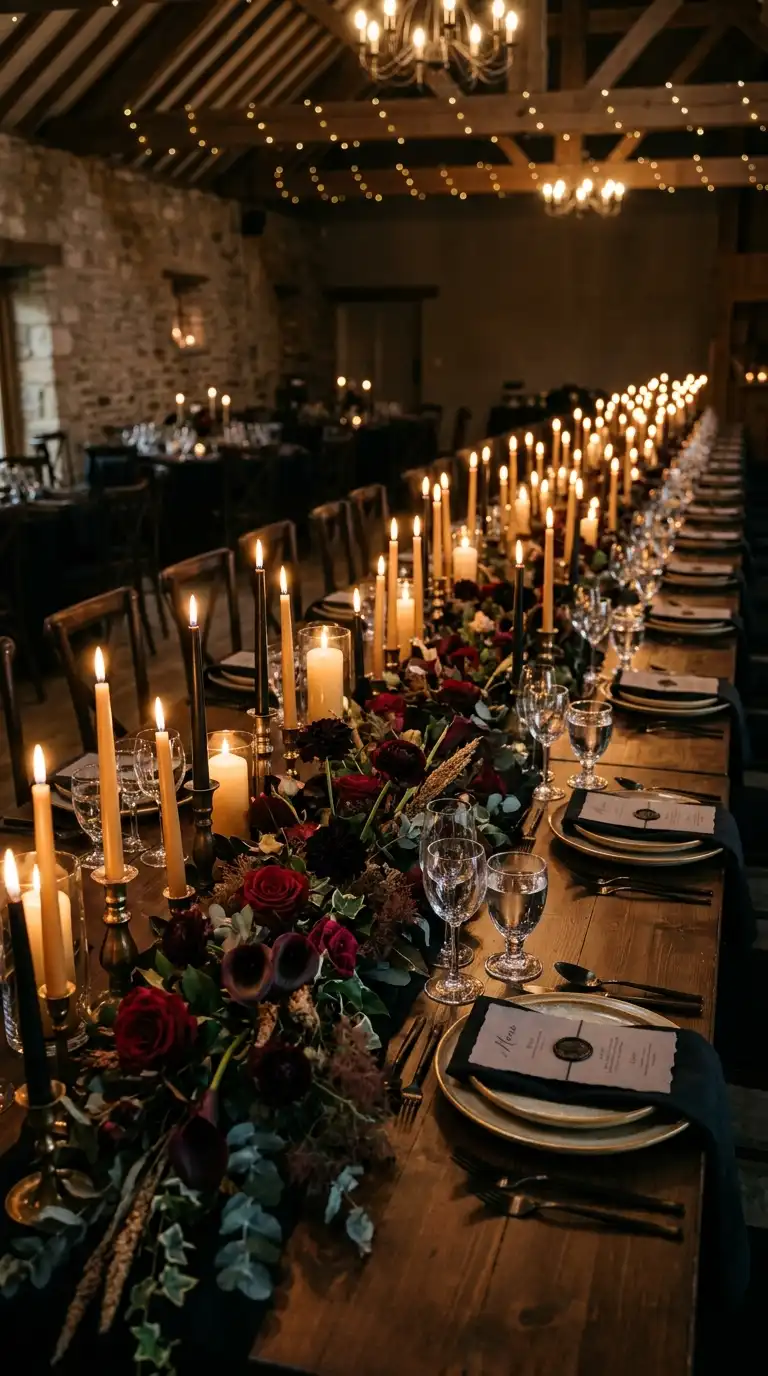 Moody Candlelit Reception Tables
