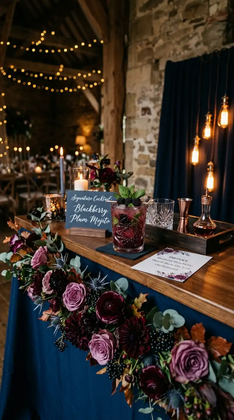 Moody Plum Blue Cocktail Bar