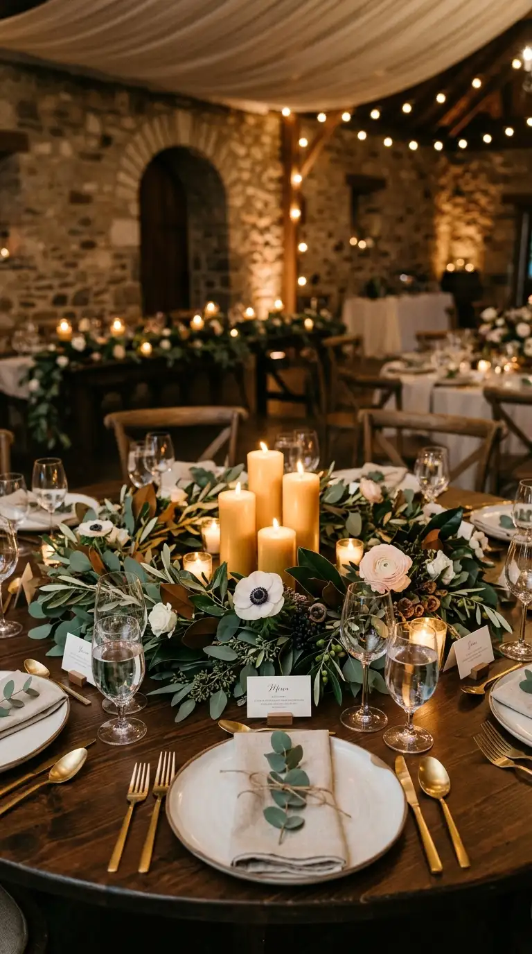 Natural Foliage And Candle Arrangement