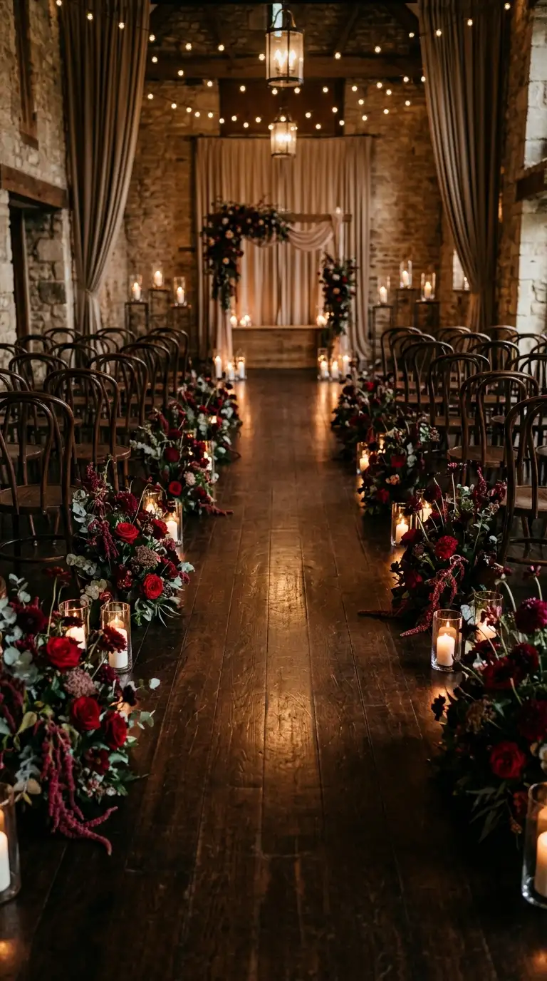 Oxblood Floral Aisle Arrangement Details