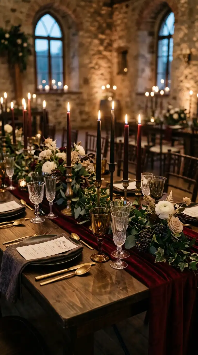 Oxblood Wedding Table Settings