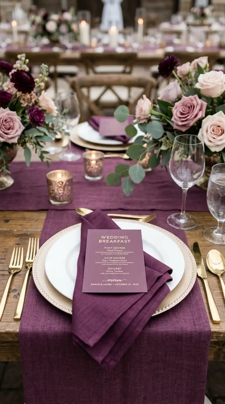 Plum And Champagne Table Settings