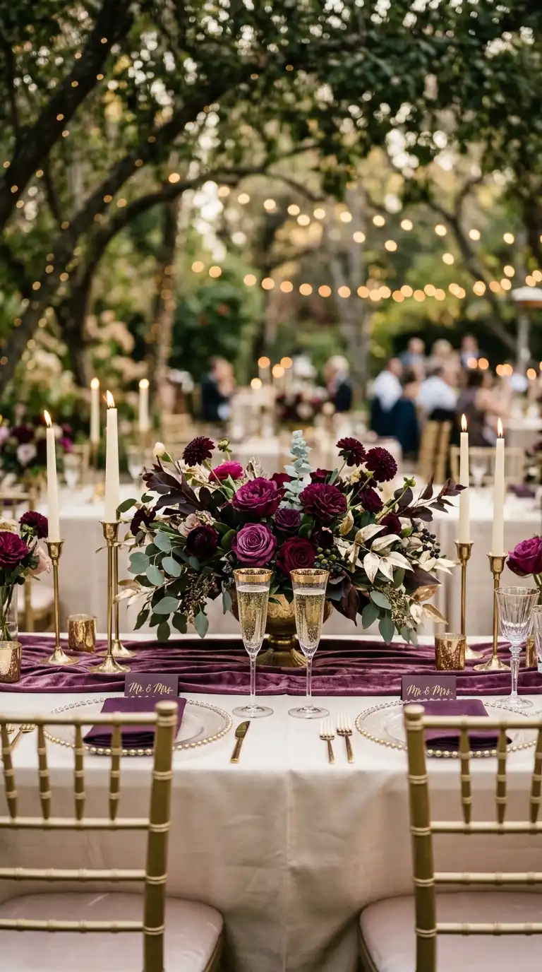 Plum And Gold Sweetheart Table