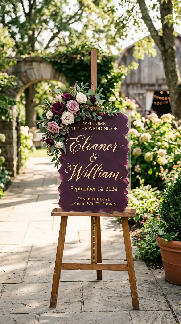 Plum And Gold Wedding Signage