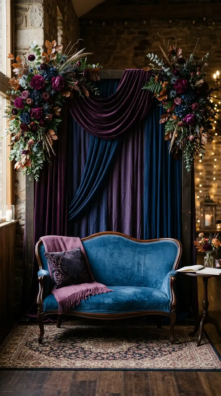 Plum Blue Autumn Photo Backdrop