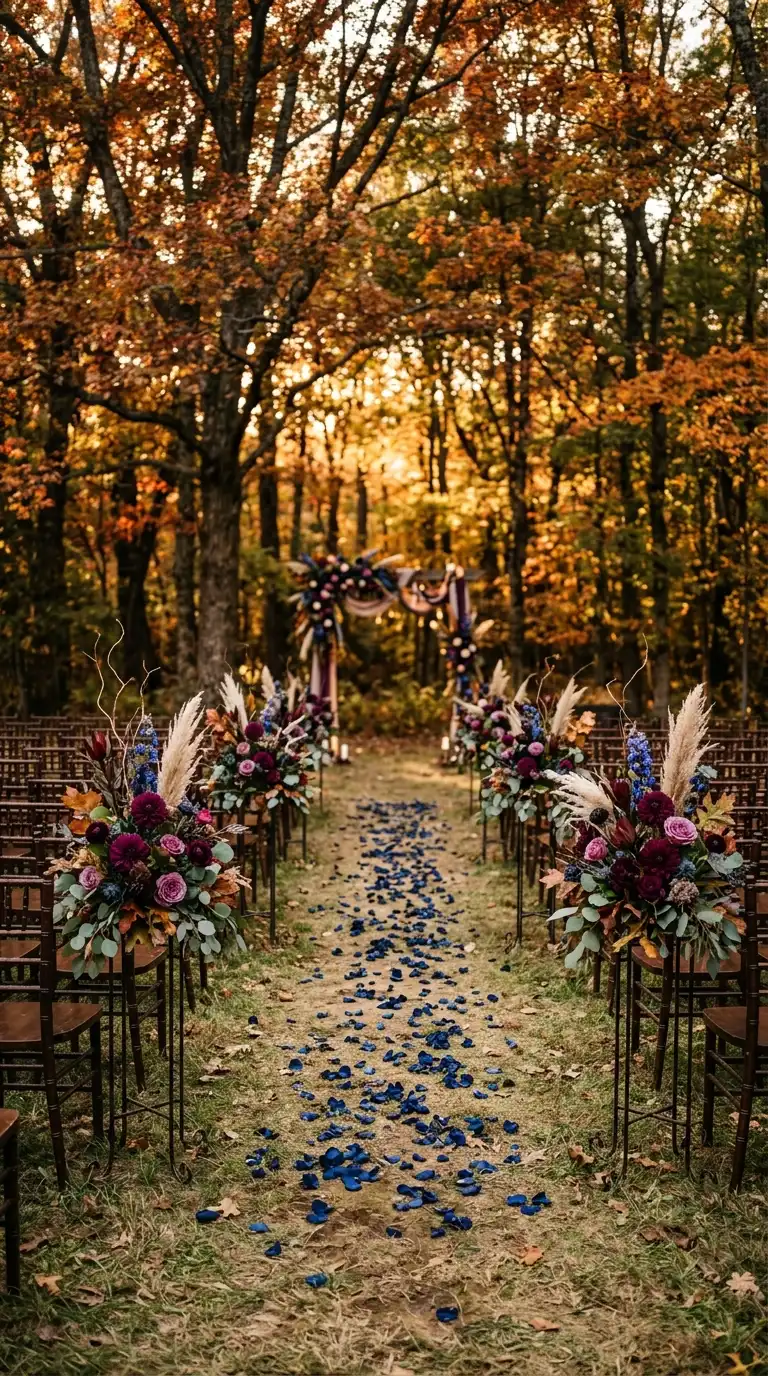 Plum Blue Autumn Wedding Aisle