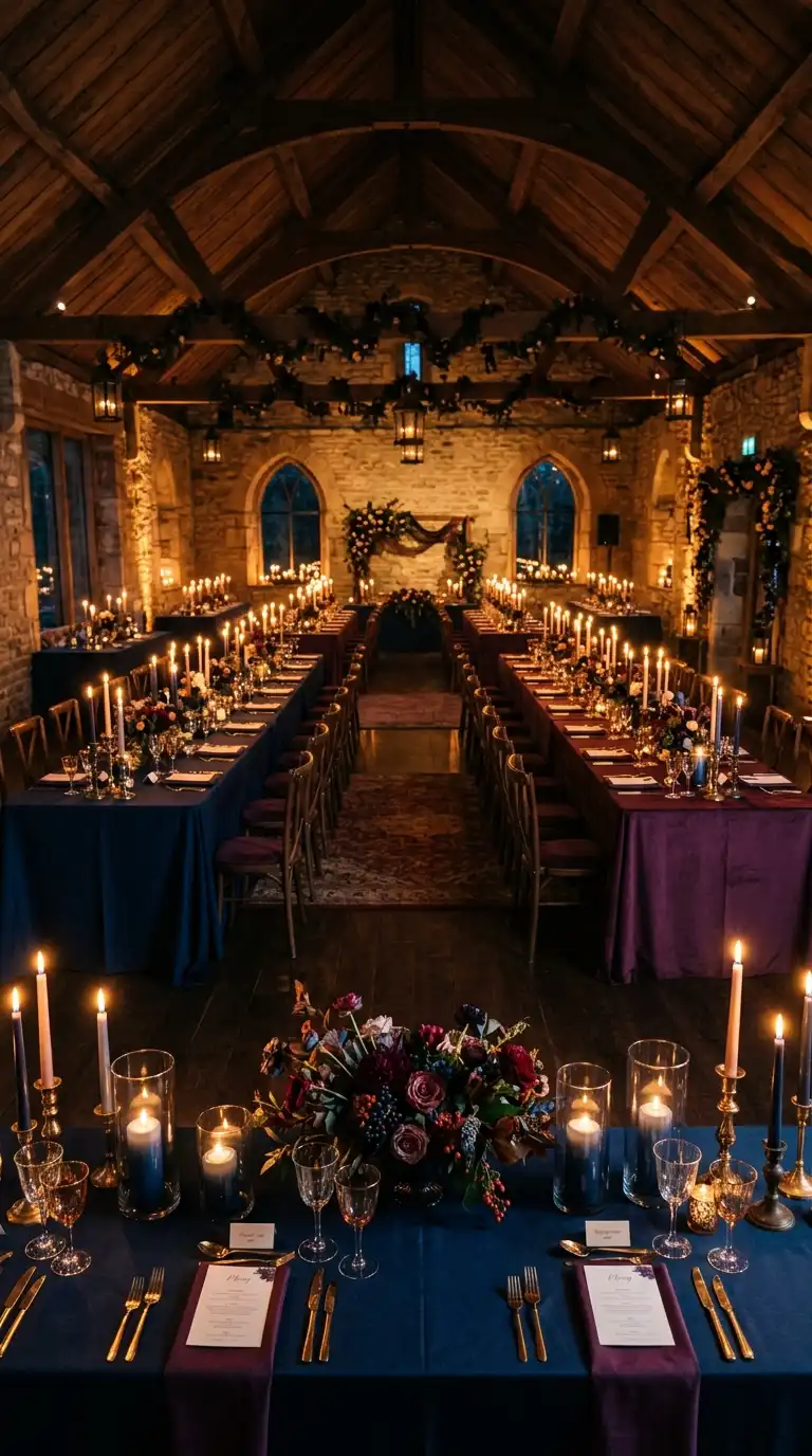 Plum Blue Candlelit Reception