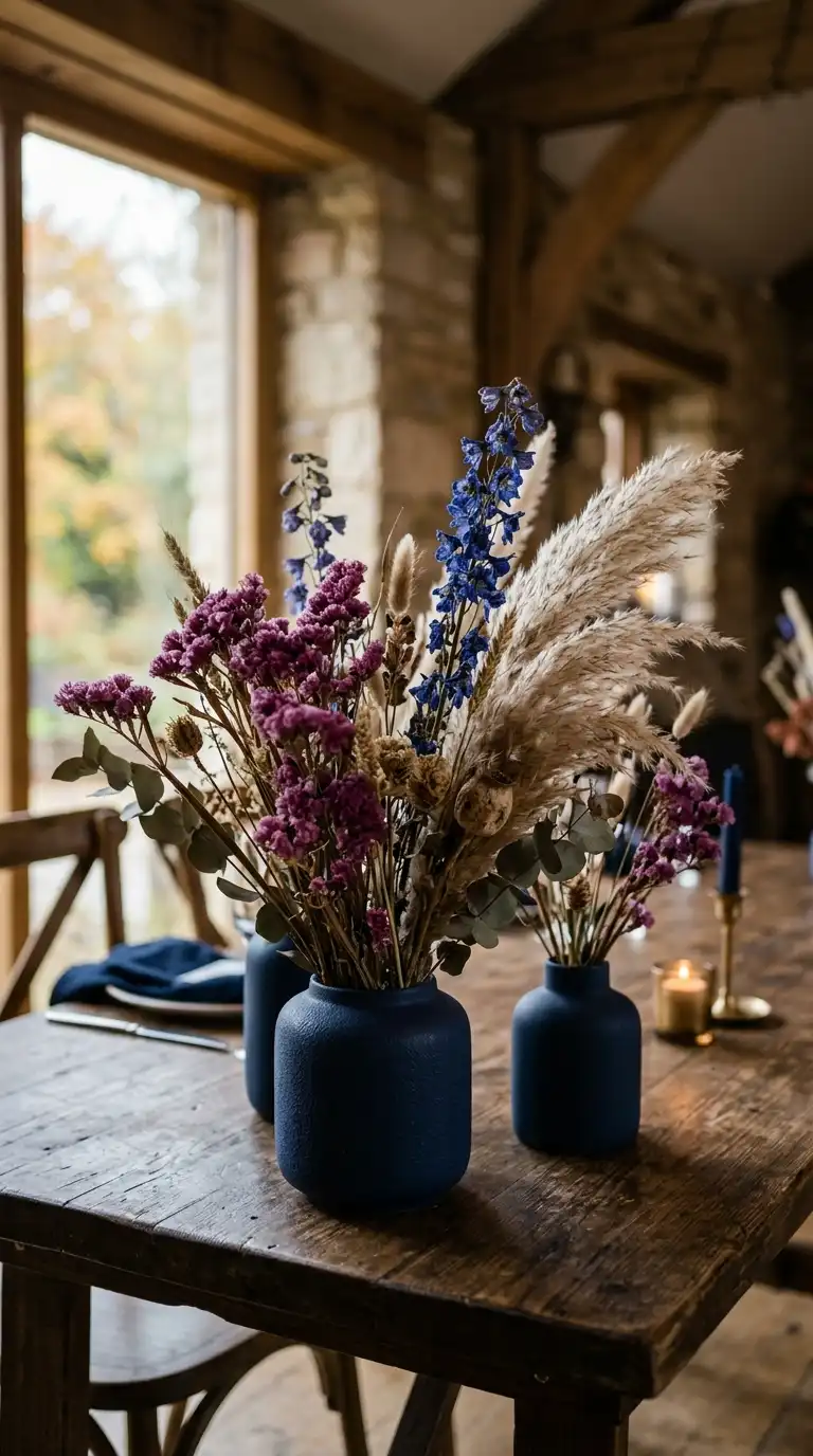 Plum Blue Dried Floral Decor