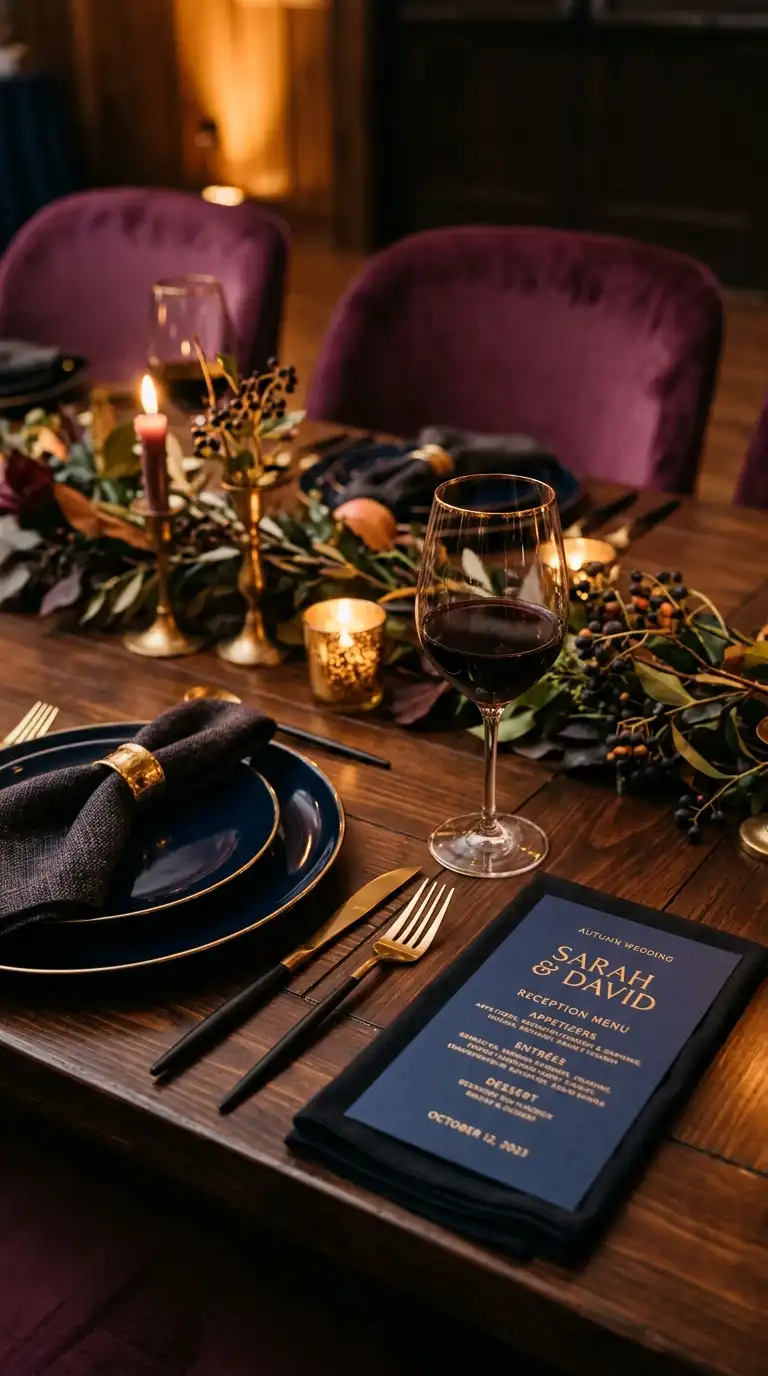 Plum Blue Gold Reception Details