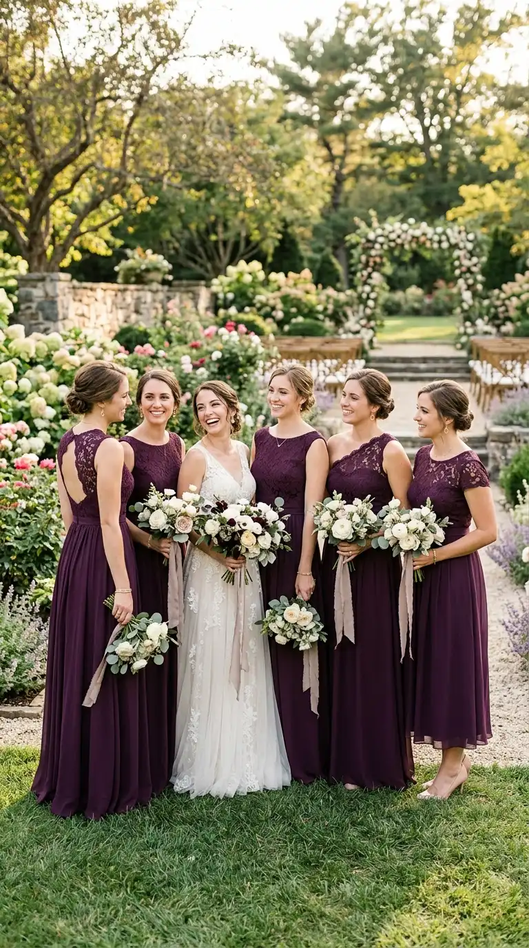 Plum Bridesmaid Dresses With Lace