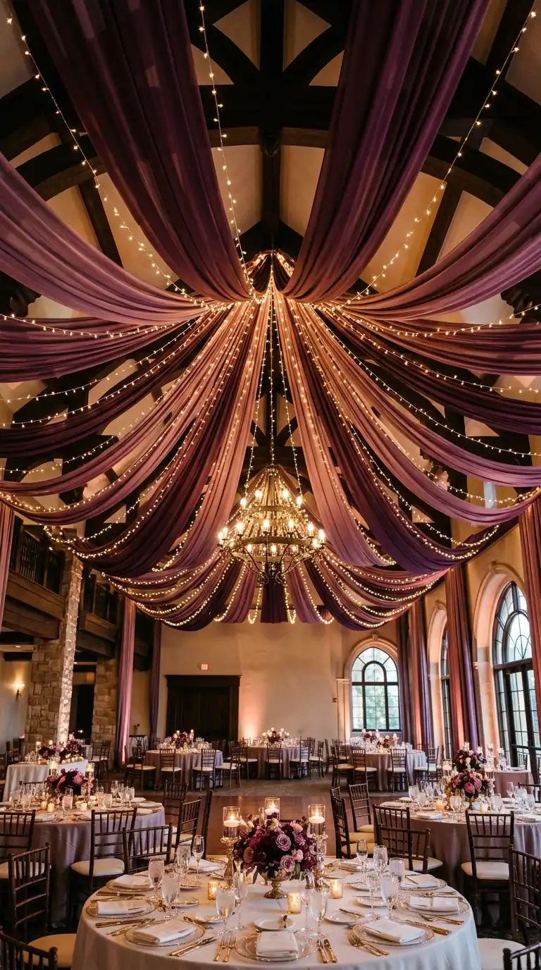 Plum Drapery For Reception Ceilings