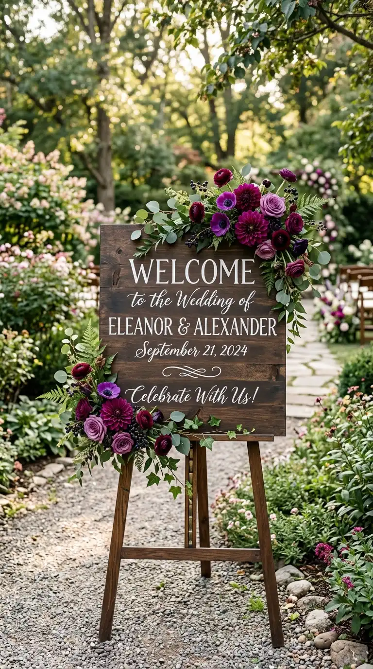 Plum Floral Wedding Welcome Sign