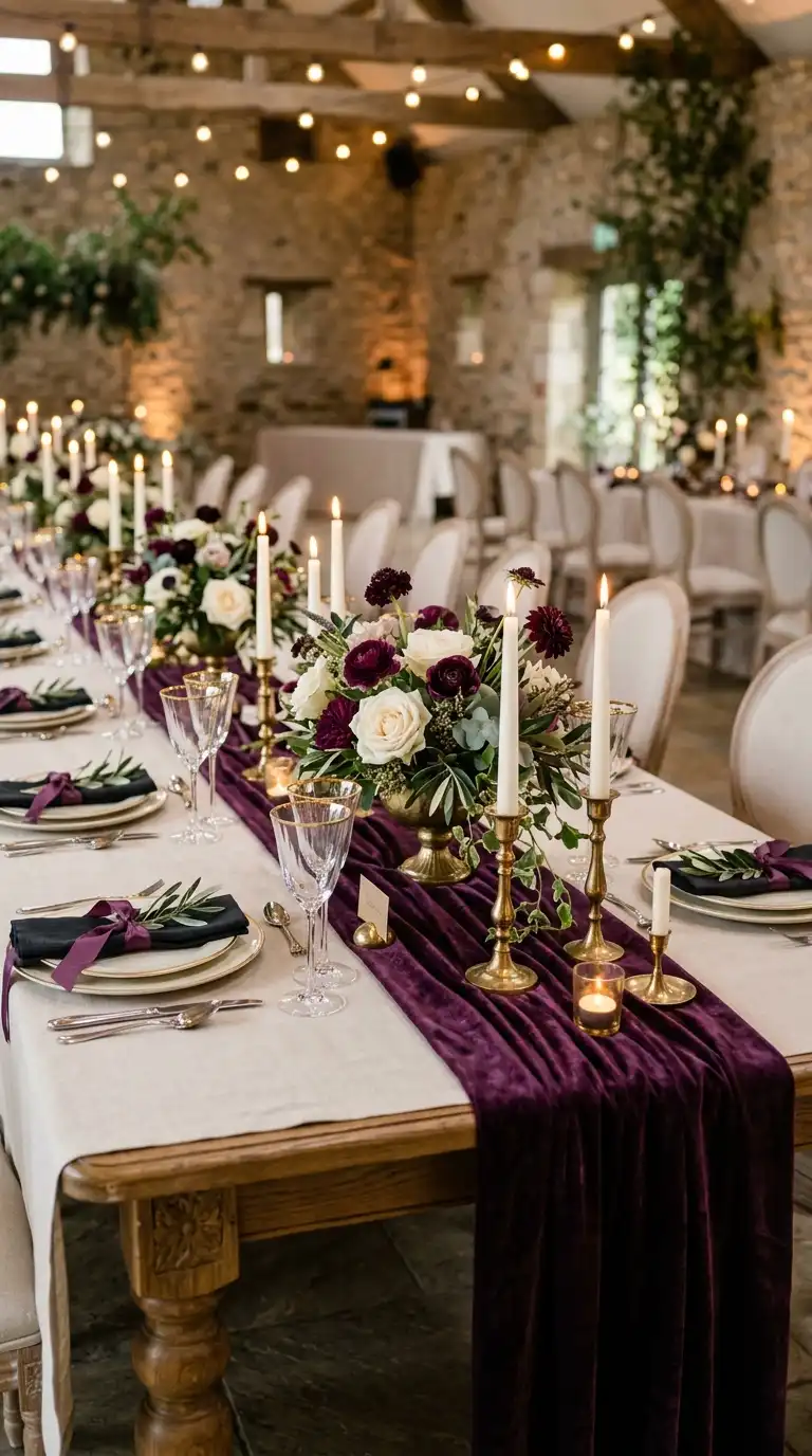 Plum Velvet Wedding Table Runners