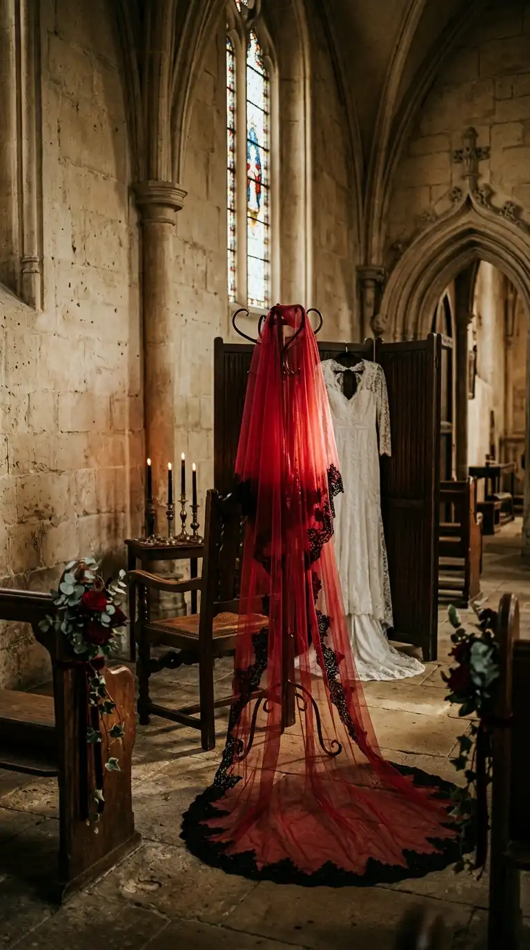 Red Veil Bridal Look