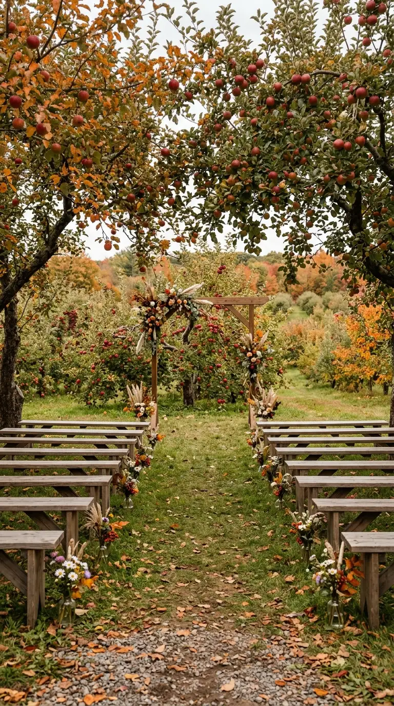 Rustic Orchard Ceremony Setup