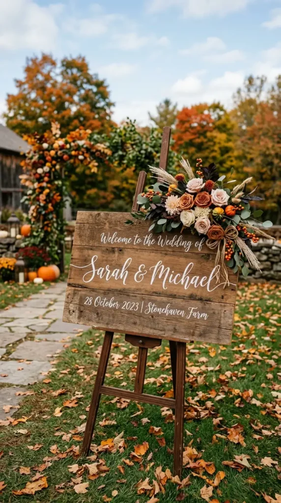rustic wooden welcome sign