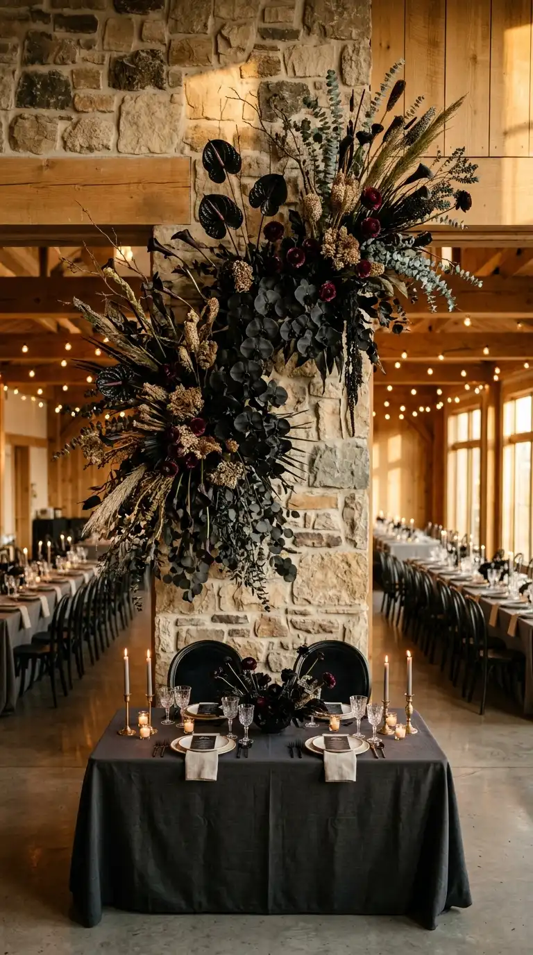 Sculptural Black Floral Installation