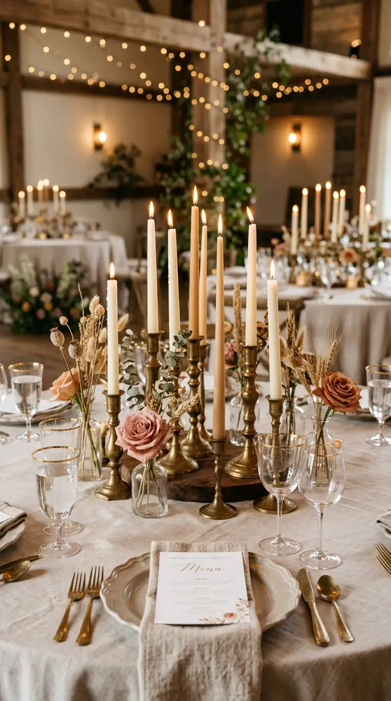 Vintage Brass Candleholder Table Decor