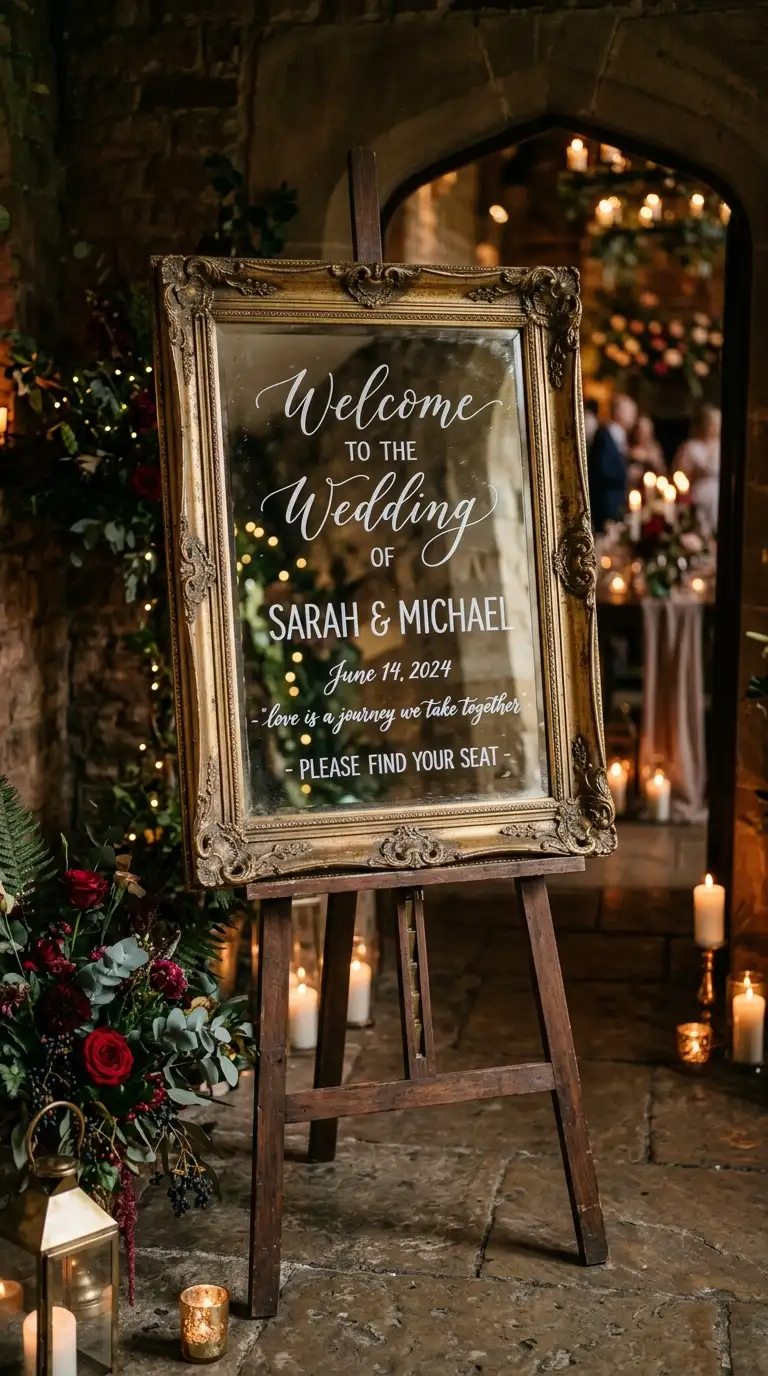 Vintage Mirror Wedding Sign Display