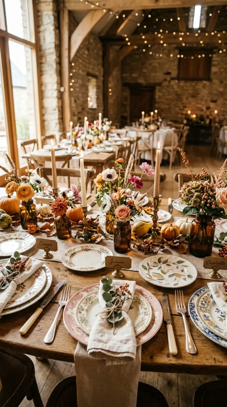 Vintage Mismatched China Table Setting