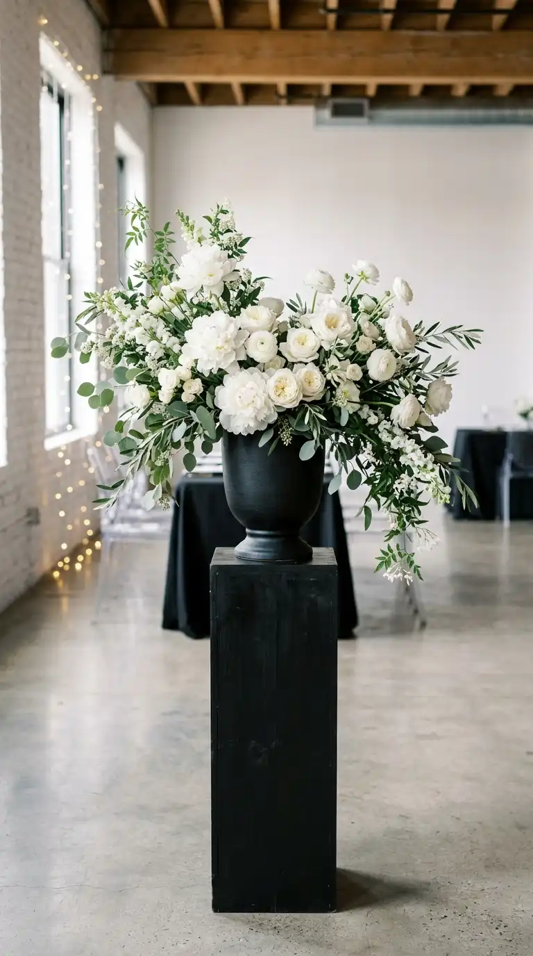 White Floral Black Urns