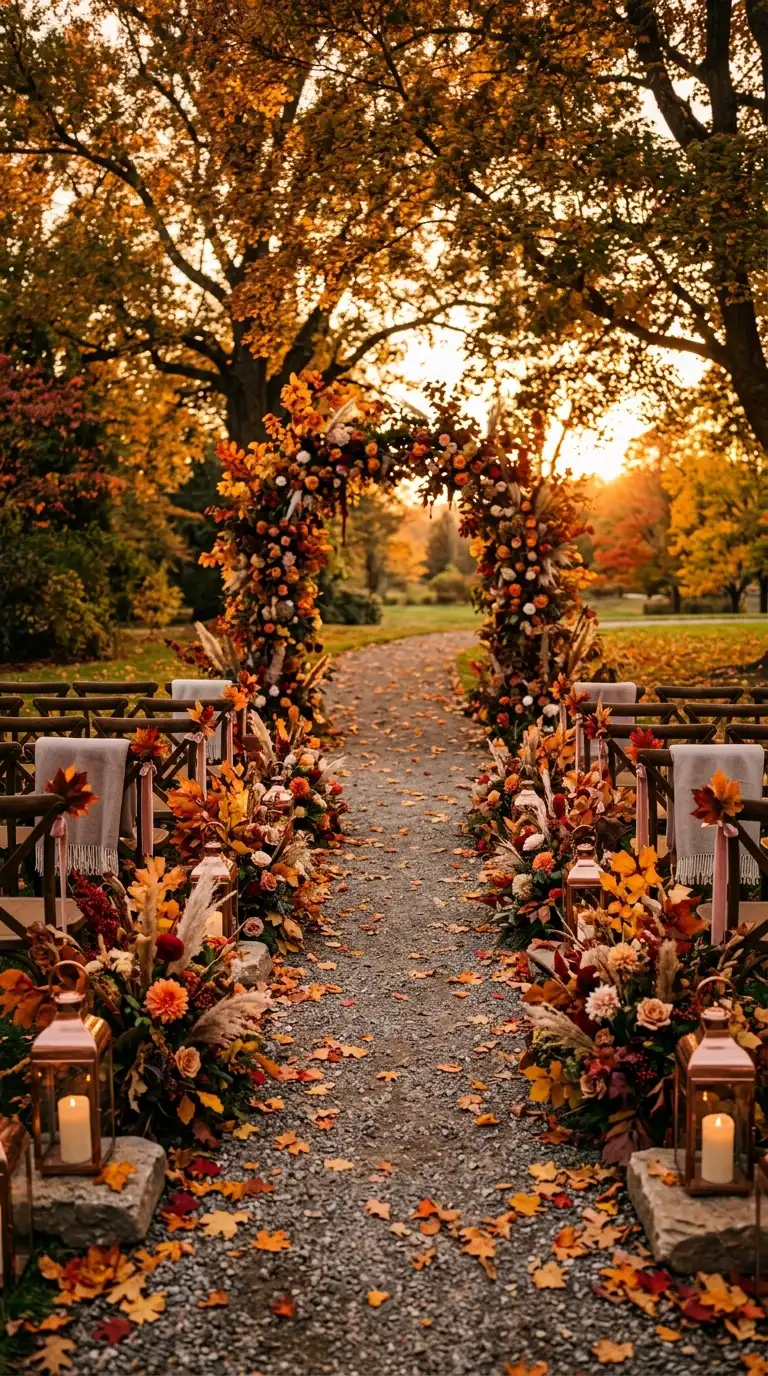 Autumn Leaves Wedding Aisle Decorations