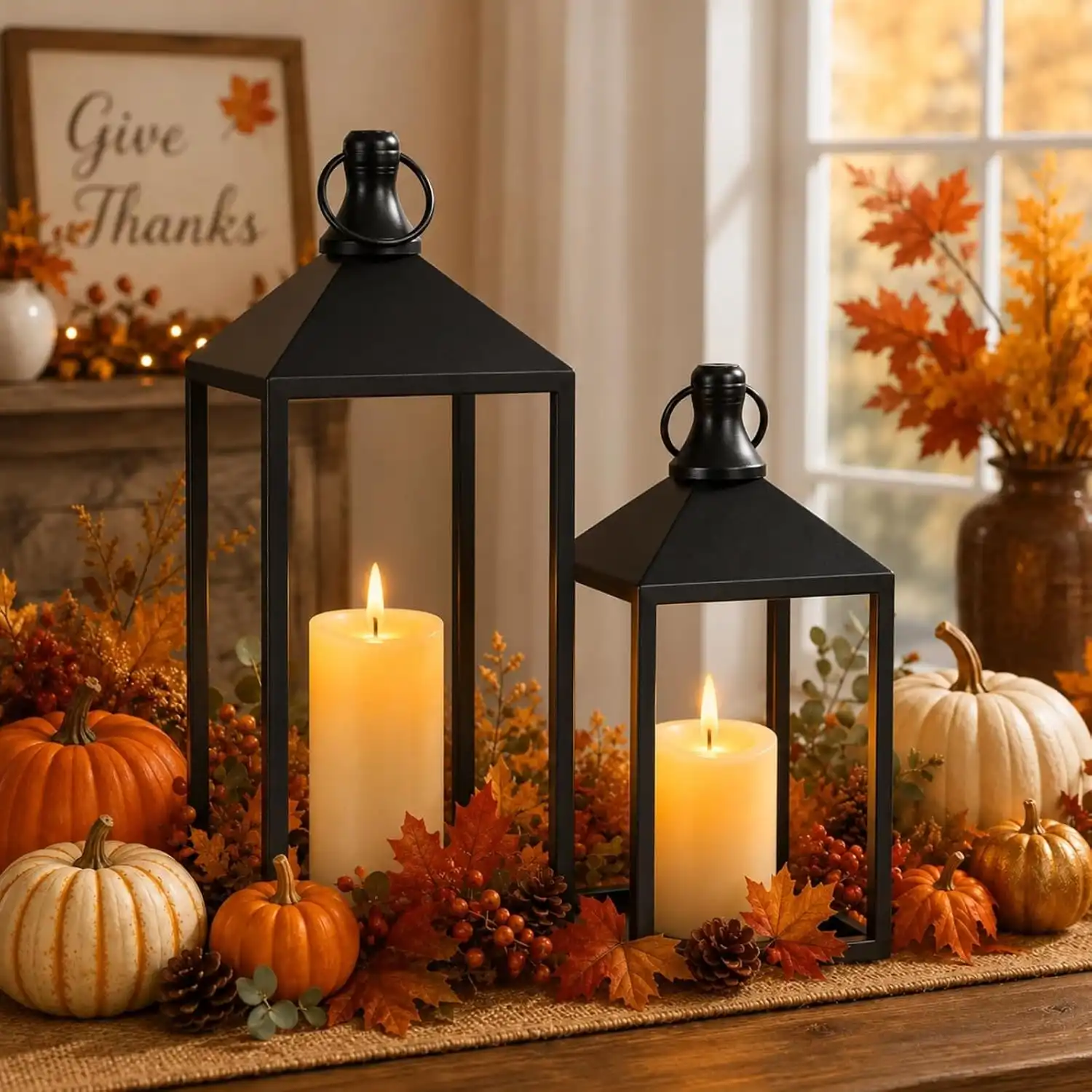 Black Metal Lantern Garden Decor