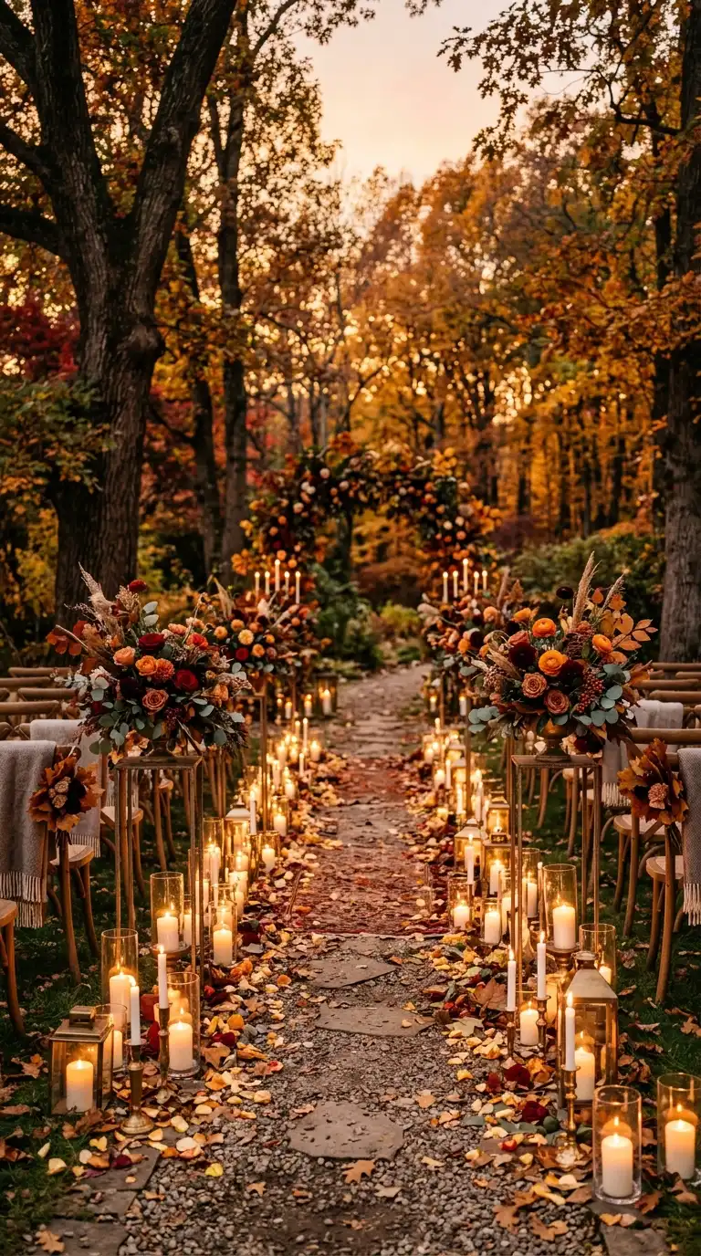 Candlelit Outdoor Wedding Aisle